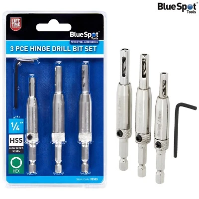 BlueSpot 3pc Hinge Drill Bit Set | Pilot Hole Bits for Hinges Handles Cabinets