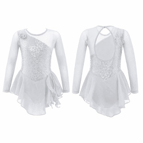 Kids Girls Glitter Ballet Dance Skirted Leotard Dress Figure Ice Skating Costume - Picture 24 of 85
