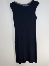 Womans BCBG Little Black Dress - Size M Round Neck Midi Straight Sleeveles