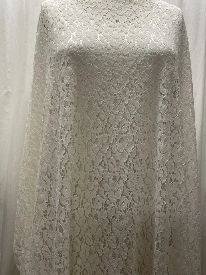 Elegant White Cotton /Rayon W/ Intricate Floral Design Lace Fabric By The Yd 60" - Image 3 of 4