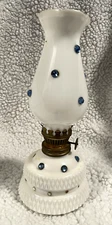 Vintage Ann Shaffer Original Milk Glass Embellished Kerosene Oil Lamp