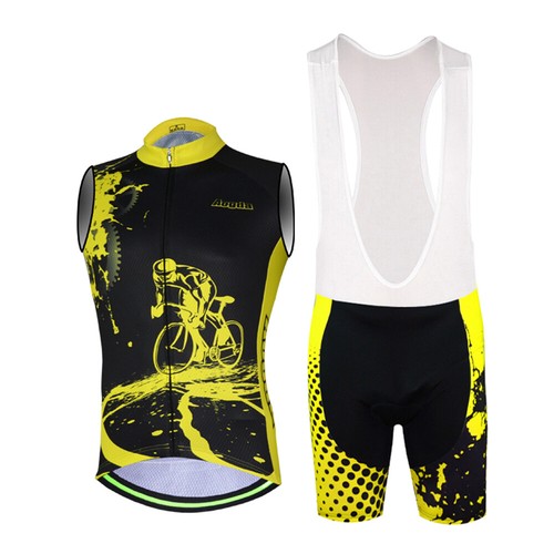 Men's Bike Clothes Yellow Sleeveless Cycling Jersey Vest (Bib) Shorts Kit S-5XL - Picture 14 of 14