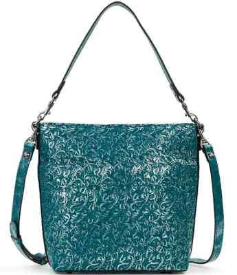 Patricia Nash Leather Teal Metallic Harper Tote Crossbody Shoulder