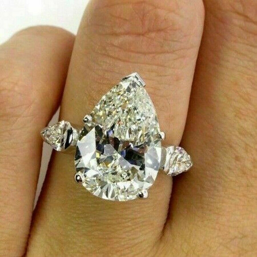 5.75Ct White Pear Cut CZ Three Stone Engagement Ring Solid 925 Sterling Silver