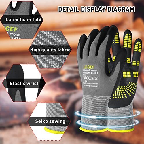 LOCCEF Endurance Knit Work Gloves MicroFoam Nitrile Coated6 PairsTacky