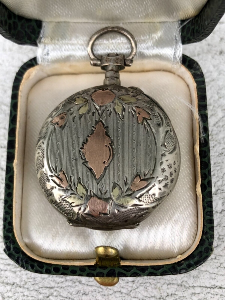 Montre De Col En Argent Et Vermeil - Montre De Poche Vintage Bon état