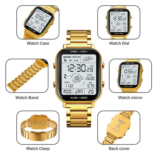 SKMEI Reloj Deportivo Hombre Esfera Astronauta Reloj Pulsera Digital Hombre Acero Relojes LED - Imagen 18 de 25