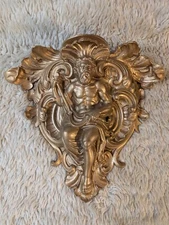 Antique Figural ❤️ Brass Wall Shelf Bracket Cronus w Scythe Roman God of Harvest