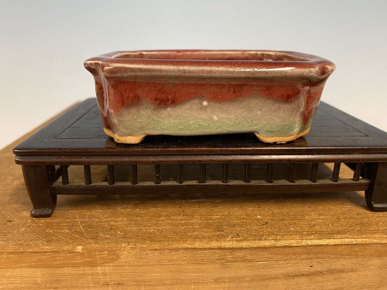 Beautiful Red Cream Glazed Mame Shohin Or Accent Bonsai Tree Pot Akebono 3 7/8” Nieuwe aankomst, hoge kwaliteit