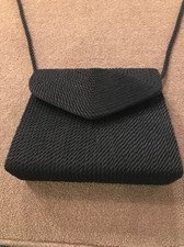 Vintage Neiman Marcus Black Corded Small Purse Clutch With Strap JL 