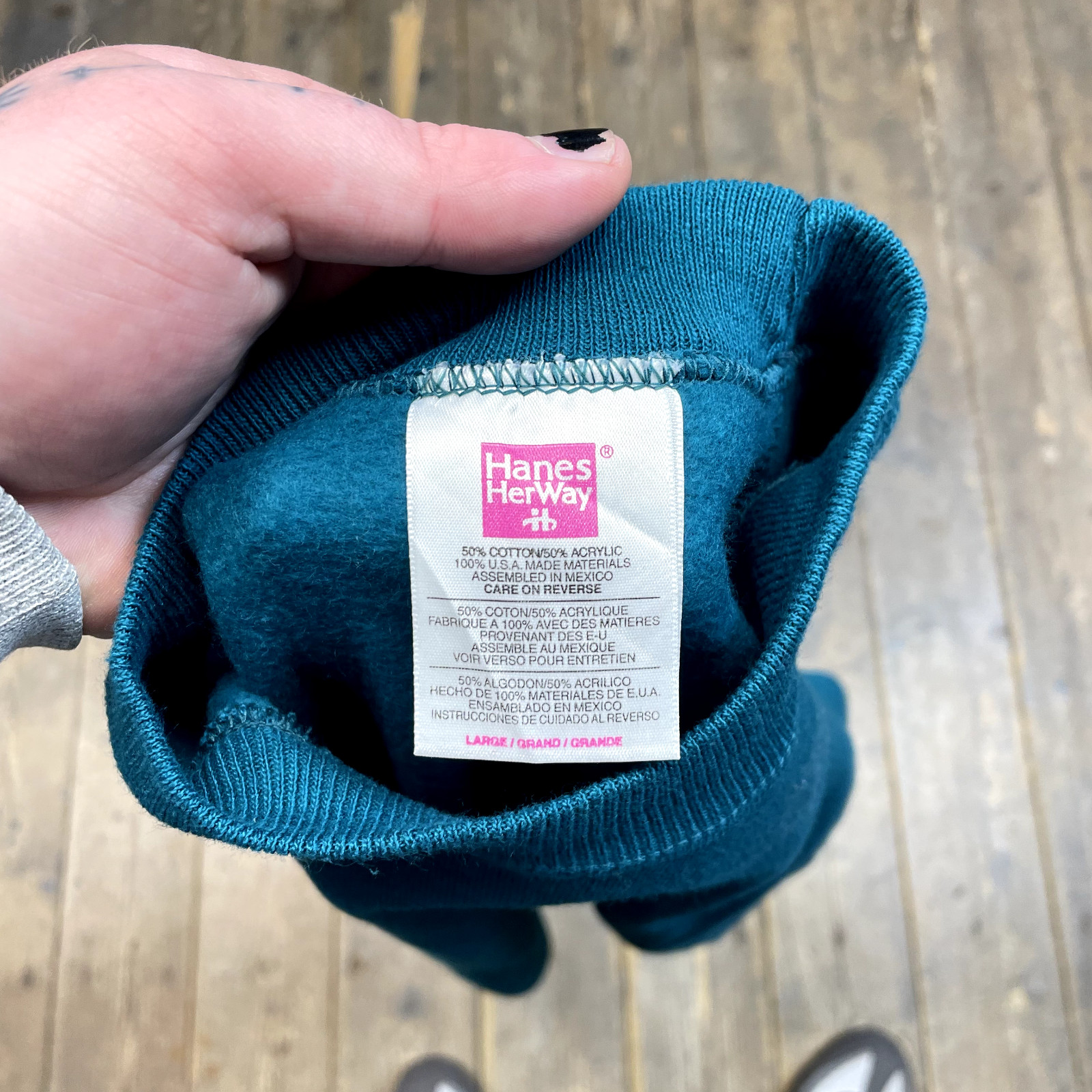 Hanes Sweatshirt 90s USA Blank Training Jumper, Blue, Mens Large image 8