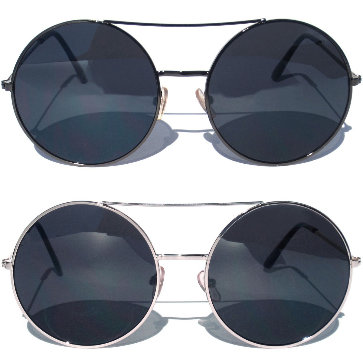 ROUND SUNGASSES Circle Metal Frame Large Metal Bar Sunnies | eBay