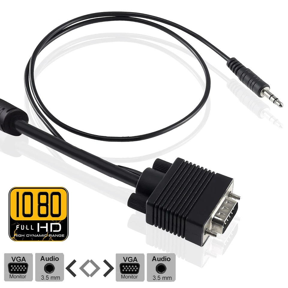 Monitor VGA Cable 3.5mm Audio SVGA Monitor Cord HD15 PC Computer VGA to VGA Cord - Image 3 of 4