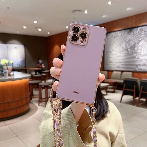 For iPhone 16e 16 15 14 Pro Max 13 12 11 X 8 Neck Lanyard Plating TPU Case Cover - Picture 8 of 19