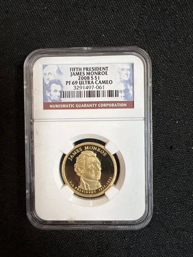 NGC PF 69 ULTRA CAMEO 2008 S FIFTH PRESIDENT JAMES MONROE 1$ DOLLAR PROOF COIN!