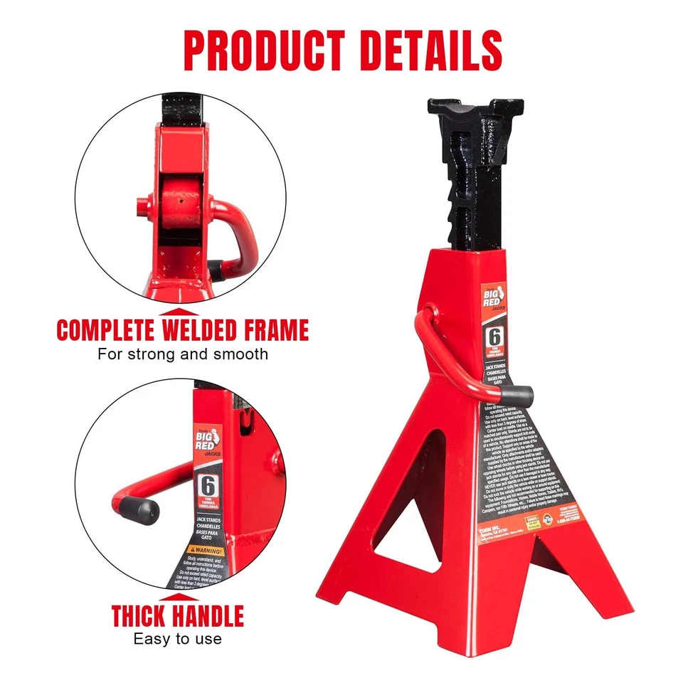 BIG RED T46202 Torin 6 toneladas (12.000 libras) capacidad soportes de gato de acero, rojo, 1 par Foto 4 de 4