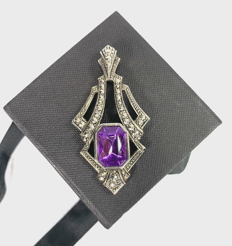 Ciondolo ametista tono argento Avon vintage ispirazione art deco gioielli - Foto 3 di 3