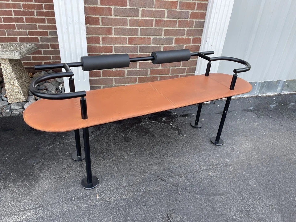 Iron and Saddle Leather Bench by Cy Mann STEEL & LEATHER BENCH POLFLEX - Image 4 of 4