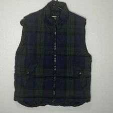 Eddie Bauer Puffer Goose Down Vest Women S/P Blue Green Plaid Full Zip Pockets