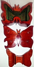 Hand Carved Butterfly 🦋 Puzzle Jewelry Stash Box 3 Piece Only Felt Lined Rare 