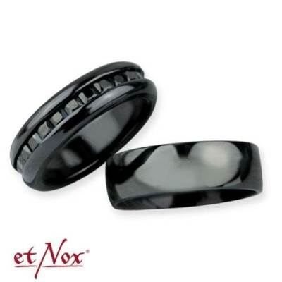 2 Partnerringe Ringe ''Dark Romance'' Edelstahl schwarz Zirkonia Gr. 56 u. 62 