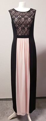 CONNECTED APPAREL Maxi Kleid Festlich schwarz rosa Spitze, Tüll,Gr 36 38 Stretch