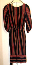 Vintage Rashann Womens Blouson Dress Multicolor Stripe Belted Midi Puff Zip 7/8