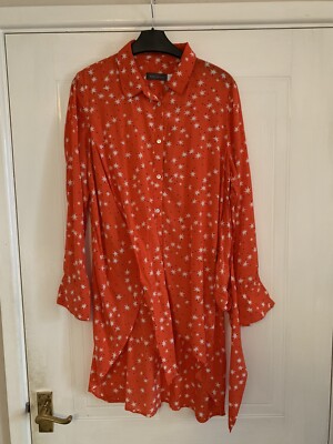 Mint Velvet Star Print Blouse Top Size 10 Orange Good Condition UK