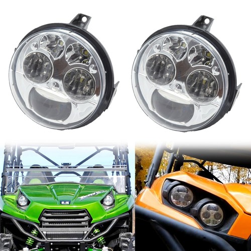 Pair Chrome LED Headlights 4 inch Compatible with Kawasaki Brute Force