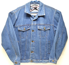 Brittania Jean Jacket Men's Med. Trucker Style Blue Denim 44" Chest Stain Sleeve