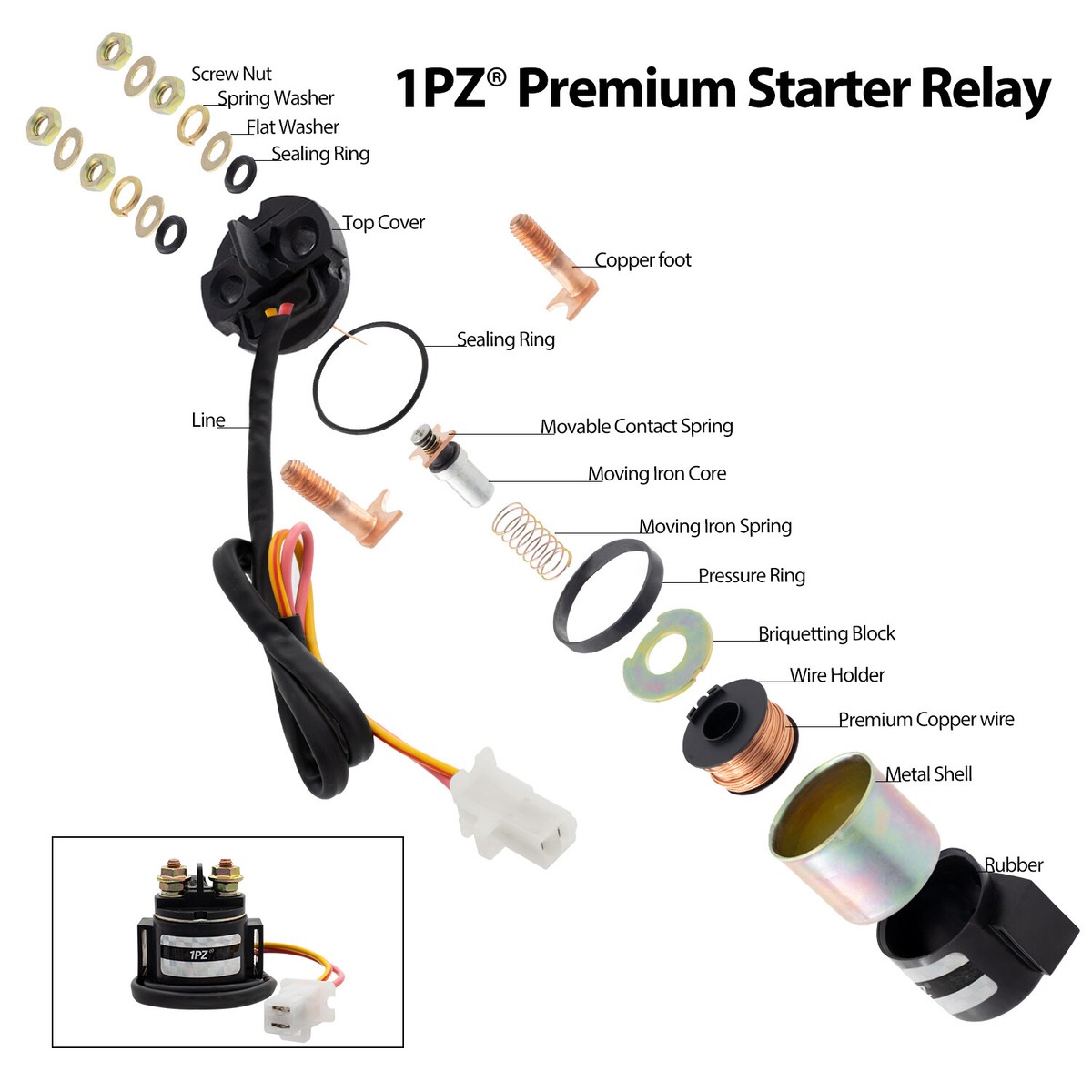 Starter Motor & Starter Solenoid For 1988-2000 Honda FourTrax300 - Foto 4
