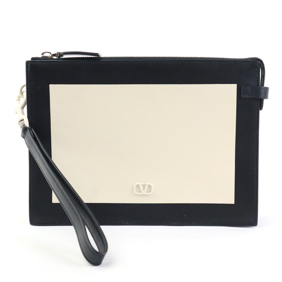 クラッチバッグ Valentino Garavani Small Clutch Auth Valentino Garavani V Logo Clutch Bag Black/Off White