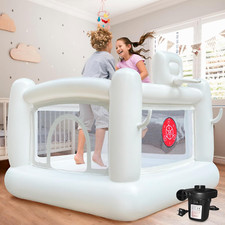 White Bounce House with Electric Pump for Kids - Indoor/Outdoor Fun 