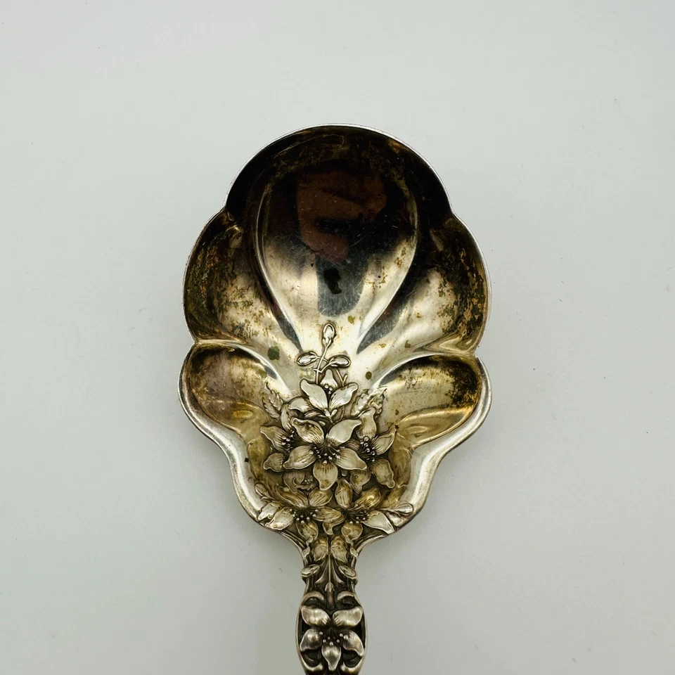 Cuchara para servir antigua flor de azahar de plata esterlina de Alvin 7 3/4 pulgadas Foto 2 de 4