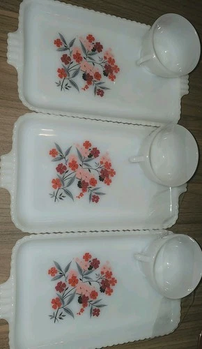 3 Sets of Vintage Anchor Hocking Fire King Primrose Snack Plate Sets with Cups
