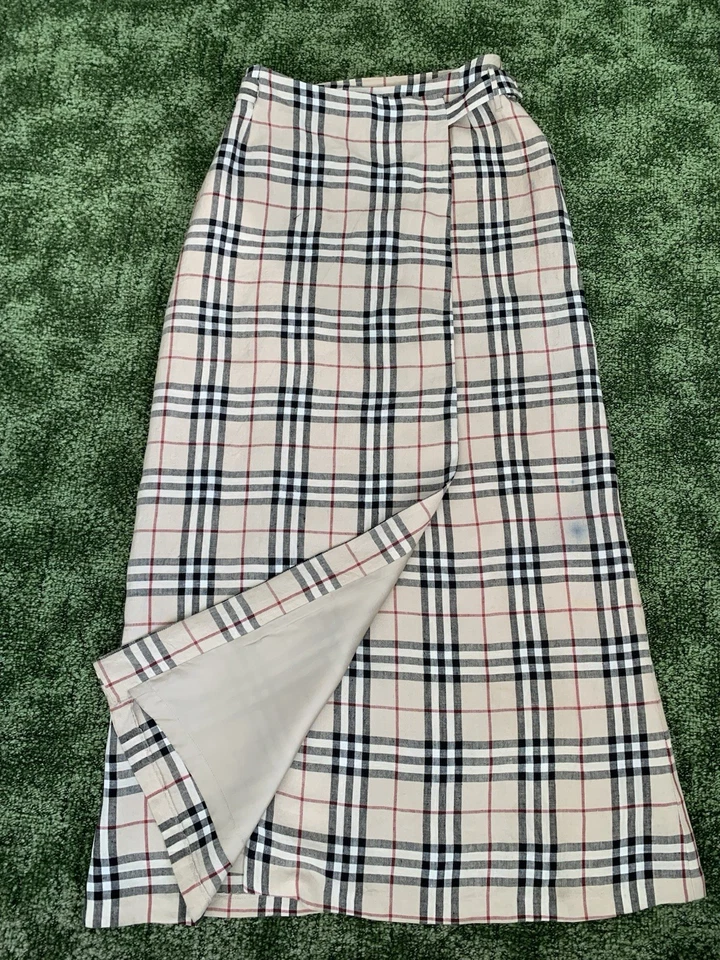 Vintage Burberry Beige Nova Check Linen Full Lined Skirt Sz 8 Waist 28” VGC - Image 2 of 4