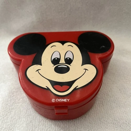 Vintage Disney Mickey Mouse Compact Case w/ Mirror in Red 4.5” x 3.5” x 1.5”