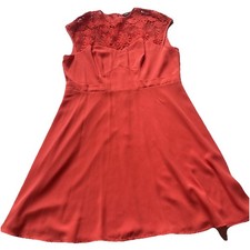 Warehouse Spotlight Skater Dress Lace Yoke Seamed UK 16 Orange