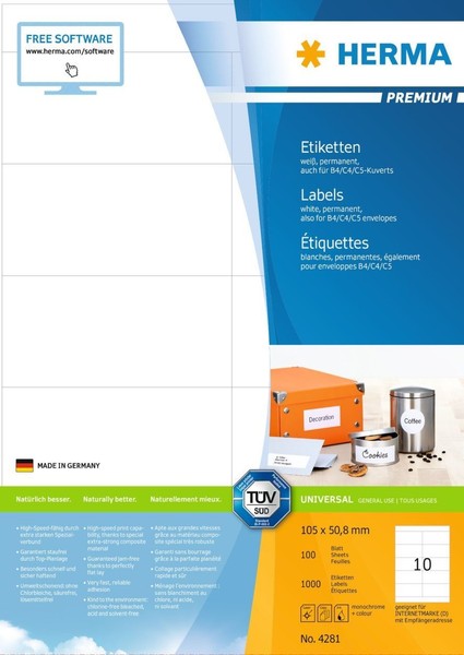 Herma Etiketten Premium A4 Weiß Matt 105X50,8 Mm 1000 StüCk-image