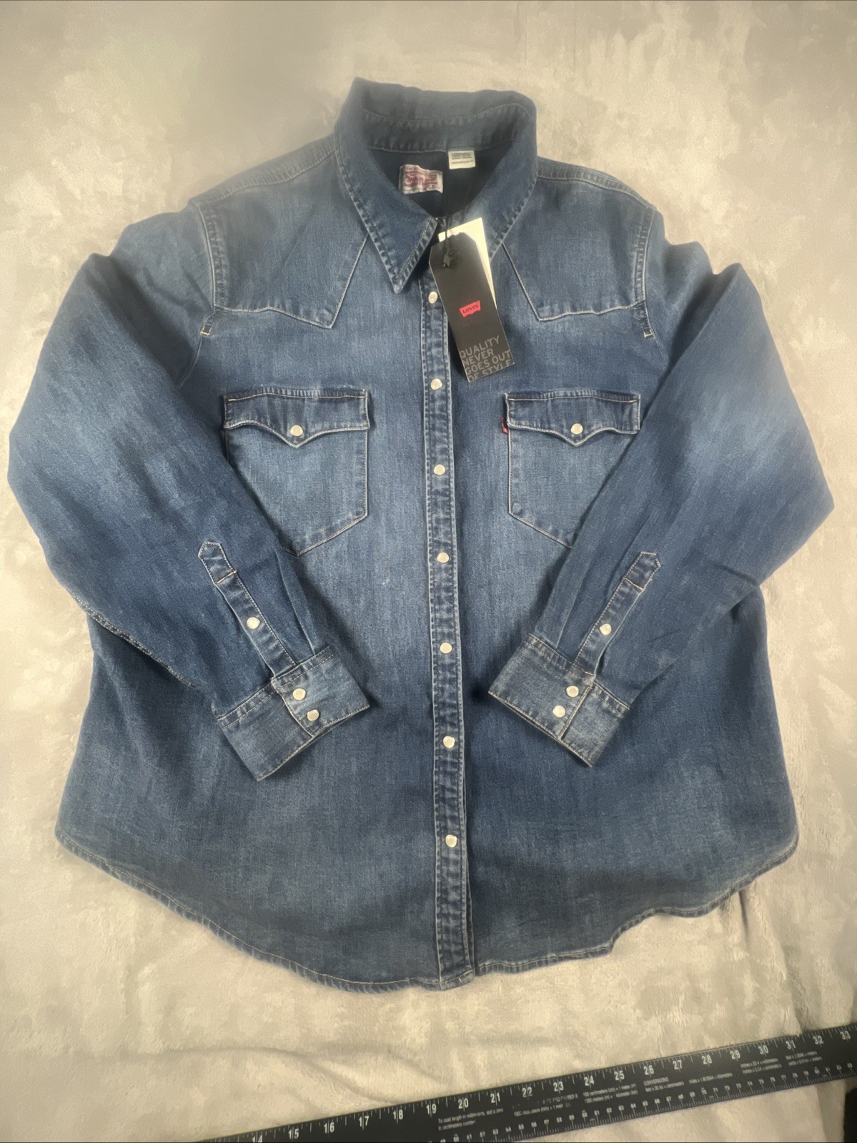 Levi's Men Barstow Classic Western Denim Pearl Snap Button Casual Dress Shirt2XL