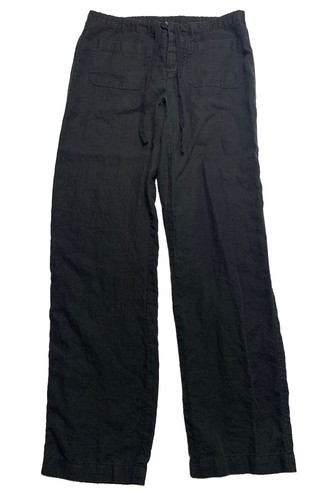 Vince Linen Pants Medium Women Black Wide Leg Drawstring Quiet Luxury Minimalist