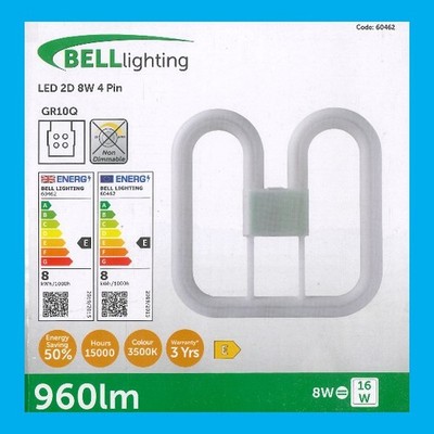 4x 8W = 16W Ersatz LED GR10q 4 Pin 3500K 2D Glühbirne Doppel D weiß