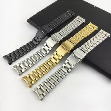 Quality 5 Bead Curved Solid Stainless Steel Watch Strap Metal Band 18 20 22 24mm