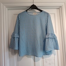 Hush blue gingham bell sleeve summer top UK 8