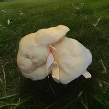 RARE Russ Snoozy Sleeping White Bunny Rabbit Pink Ribbon Laying Lying Down Cute