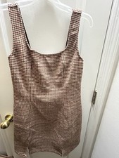 Cider Women’s Brown Houndstooth Square Neck Shift Dress Sleeveless Size M