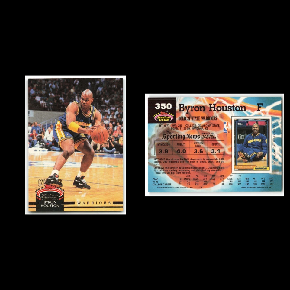 Byron Houston Rookie #350 1992 Topps Stadium Club Golden State Warriors Card NBA - Image 3 of 3