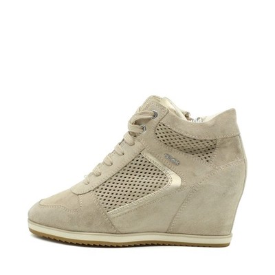 Geox Damen D7254B Sneaker Beige Wildleder Atmungsaktiv, Reißverschluss EU 36