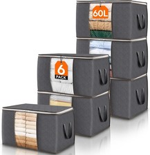 6 Pack 60L Clothes Storage Bags Foldable Closet Organizer Blanket Bedding Bin