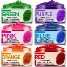 6 Color Temporary Hair Wax,Christmas Blue Green Purple Red Pink Orange 